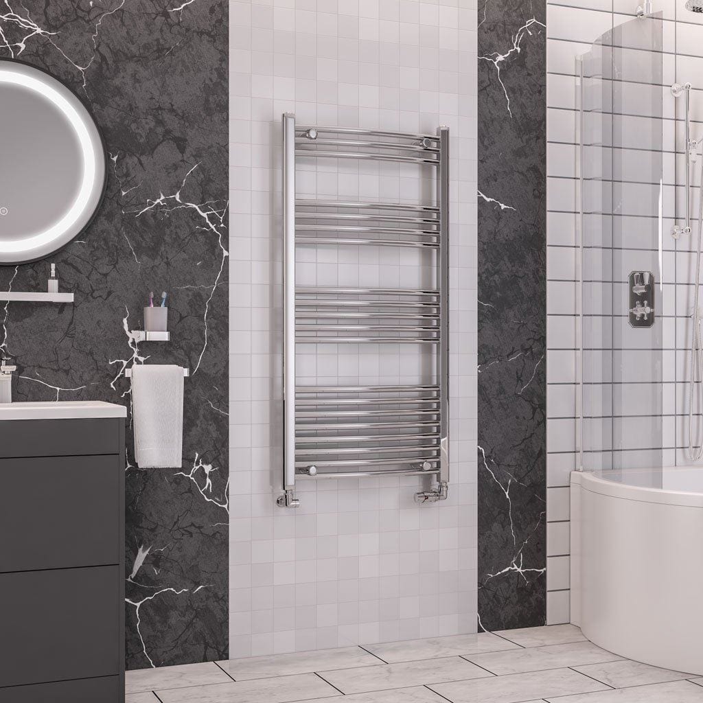Totally Rads Ladder Rails Eastbrook Wendover Curved Vertical Heated Towel Rail in White 1200 x 600 / Electric Only