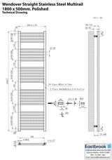 Eastbrook Ladder Rail Eastbrook Wendover Straight Vertical Heated Towel Rail in Polished Stainless Steel