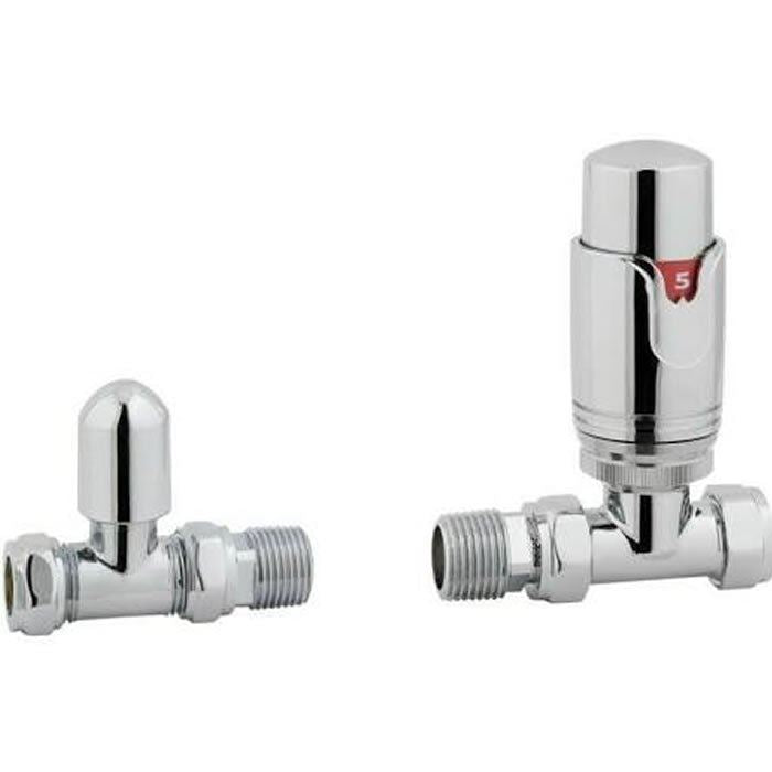 Eastbrook Biava Thermostatic Straight Radiator Valve and Lockshield - Chrome - 12.043