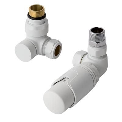 Totally Rads Eastbrook Biava Thermostatic Corner Radiator Valve and Lockshield - Matt White - 12.053