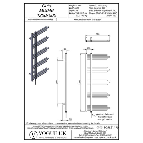 Vogue Chic Straight Designer Towel Radiator in Chrome