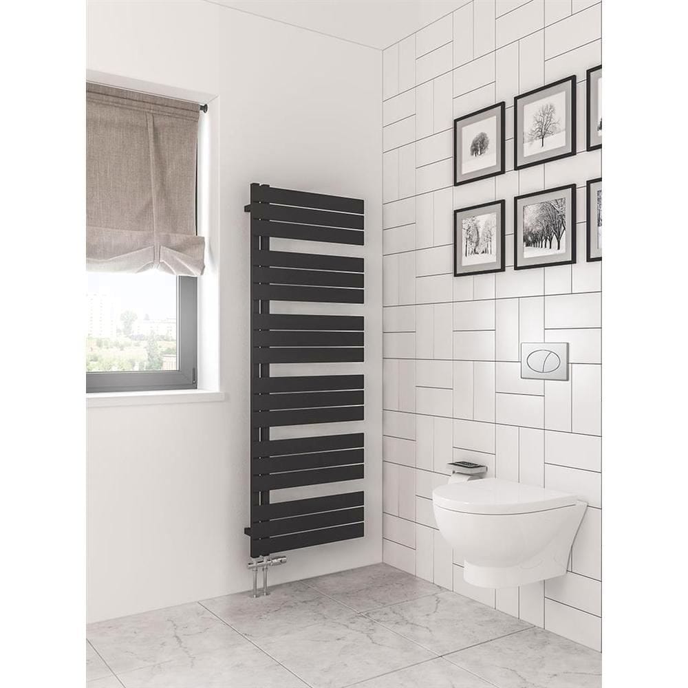 Eastbrook Designer Towel Radiator Eastbrook Helmsley Straight Vertical Designer Towel Rail in Matt Black 1640 x 600 / Dual Fuel