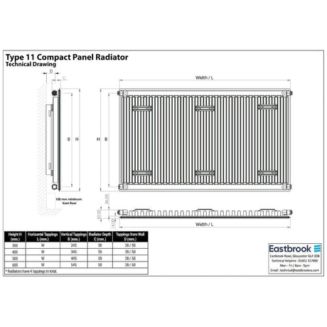 Aquarius Bathrooms Type 11 Aquarius Type 11 Compact Panel Radiator In Gloss White