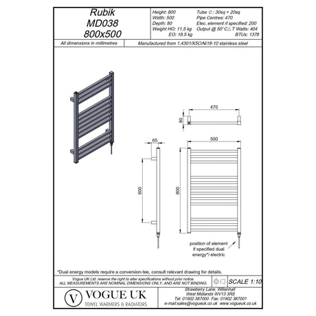 Vogue Rubik Designer Towel Radiator in Polished Stainless Steel