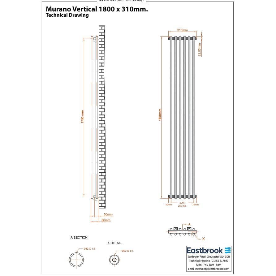 Eastbrook Column Radiator Eastbrook Murano Vertical Designer Radiator in Matt Anthracite