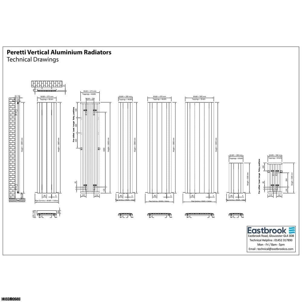 Eastbrook Panel Radiator Eastbrook Peretti Straight Vertical Aluminium Radiator in Matt White