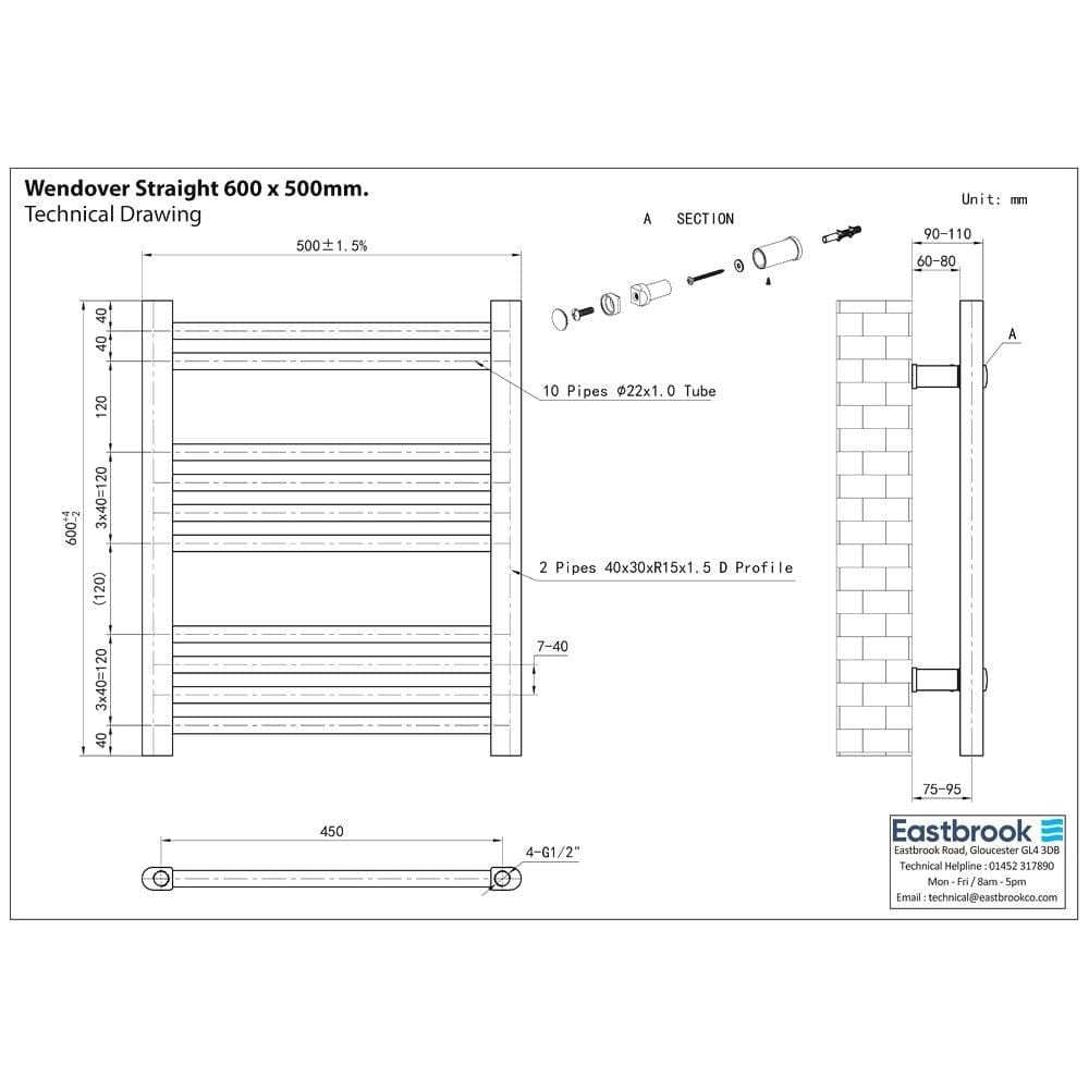 Eastbrook Wendover Straight Heated Towel Rail in Chrome