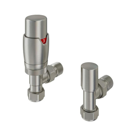 Eastbrook Radiator Valve Eastbrook Darlington Angled Thermostatic Radiator Valve with Lockshield (Pair) Brushed Nickel