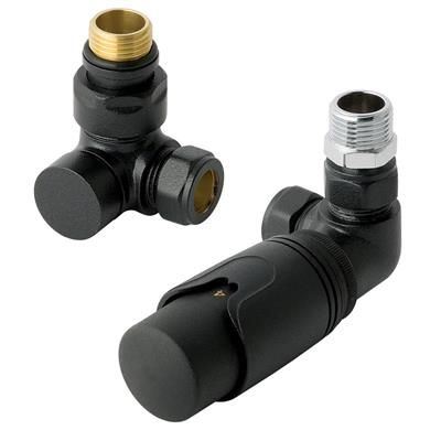 Eastbrook Biava Thermostatic Corner Radiator Valve and Lockshield - Matt Black - 12.057
