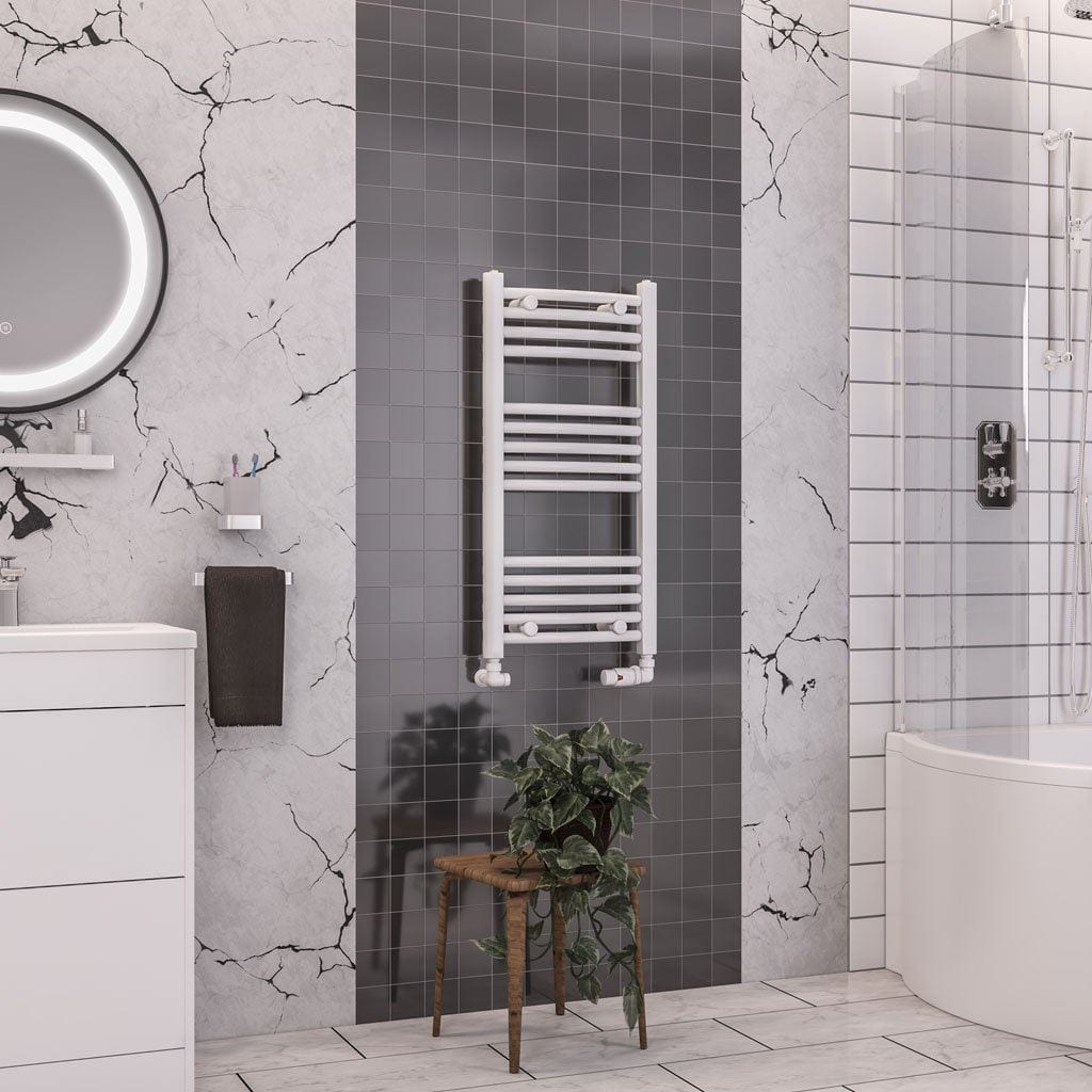 Totally Rads Ladder Rails Eastbrook Wendover Curved Vertical Heated Towel Rail in White 800 x 400 / Central Heating