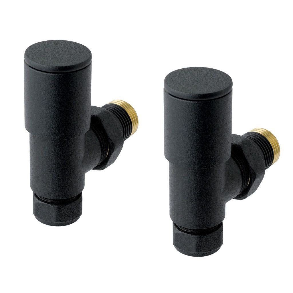 Eastbrook Round Head Angled Manual Radiator Valves Pair - Matt Black - 41.3012