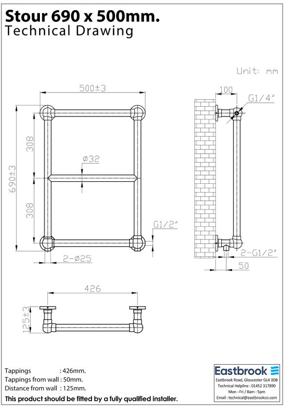 Eastbrook Traditional Towel Rail Eastbrook Stour Vertical Traditional Heated Towel Rail in Matt White