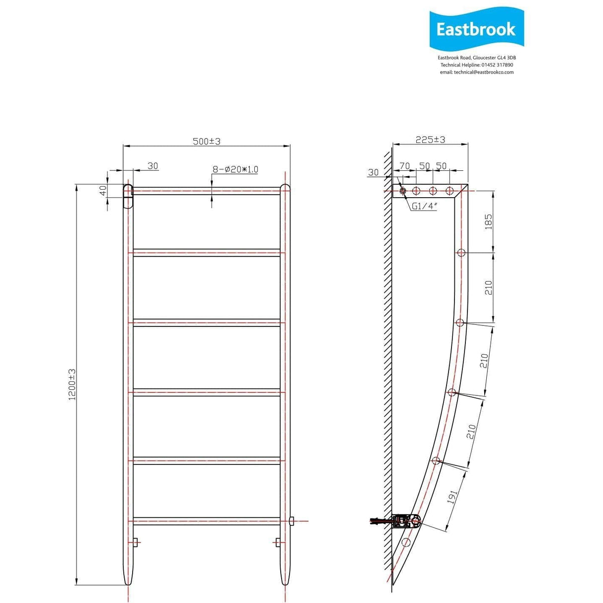 Eastbrook Ladder Rail Eastbrook Biava Corinium Vertical Designer Heated Towel Rail - 1200 x 500mm - Gloss White