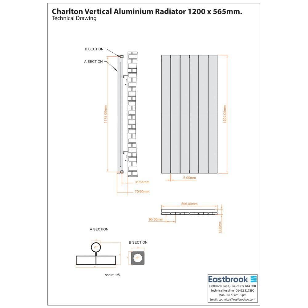 Eastbrook Panel Radiators Eastbrook Charlton Vertical Designer Radiator in Matt Black