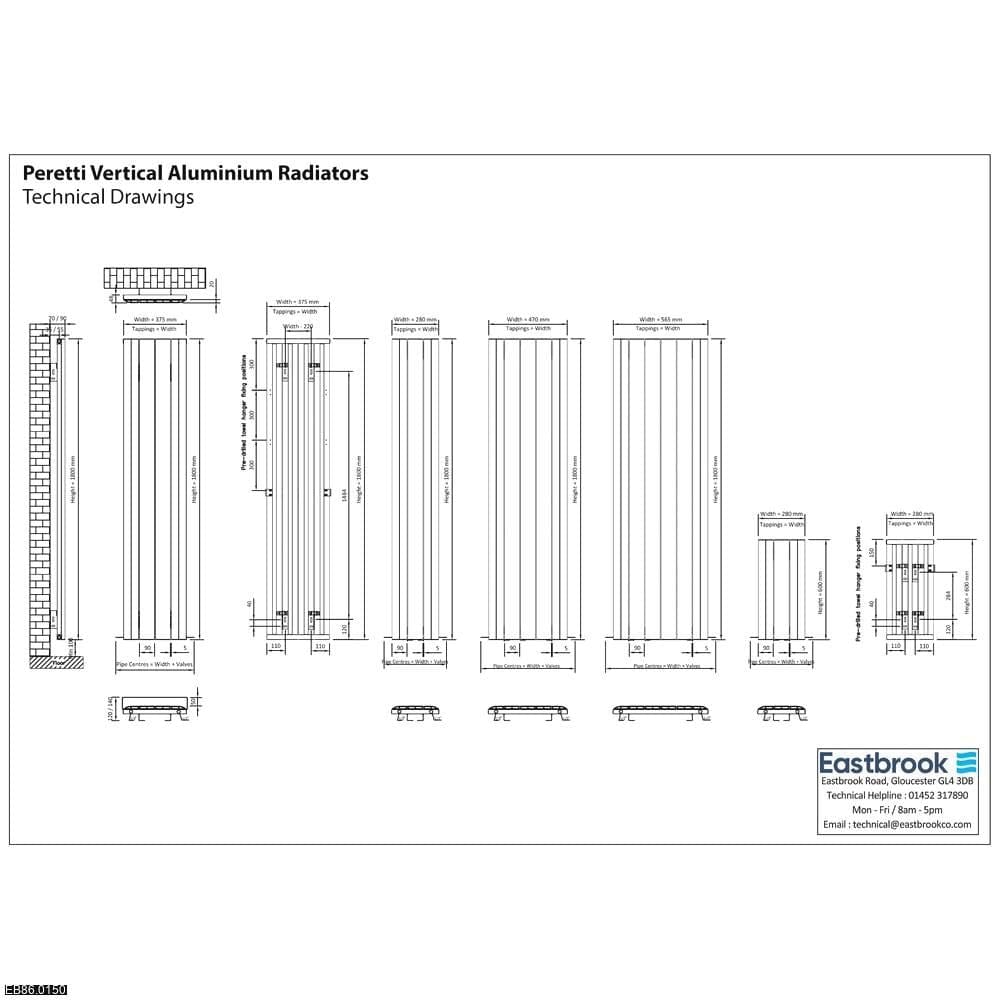 Eastbrook Panel Radiator Eastbrook Peretti Straight Vertical Aluminium Radiator in Matt White
