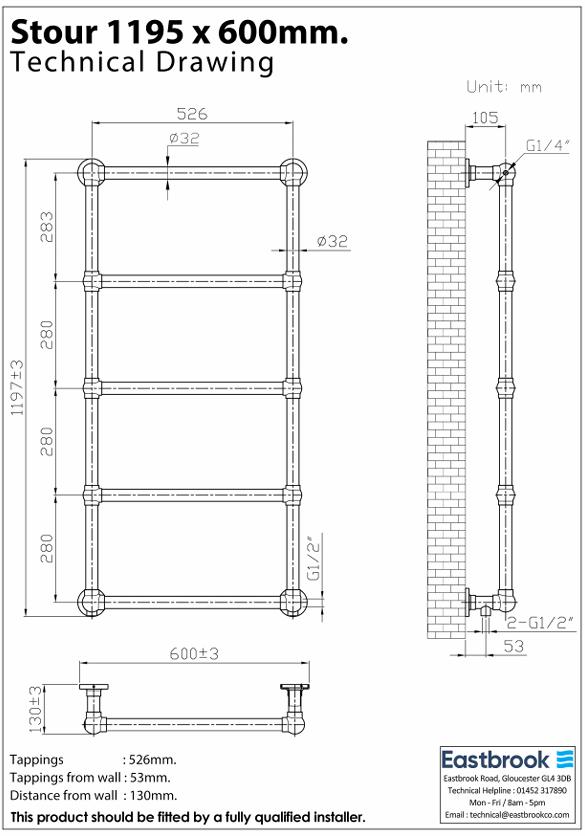 Eastbrook Traditional Towel Rail Eastbrook Stour Vertical Traditional Heated Towel Rail in Anthracite