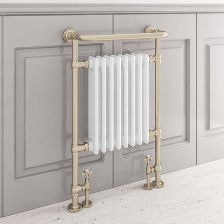Totally Rads Eastbrook Isbourne Straight Vertical Traditional Radiator in Brushed Brass/Gloss White Dual Fuel