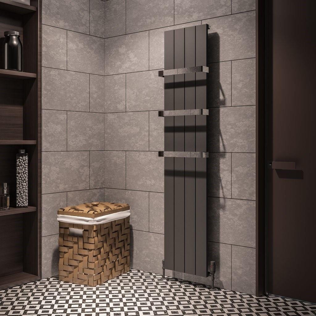 Eastbrook Panel Radiator Eastbrook Rosano Straight Vertical Aluminium Radiator in Matt Anthracite 1800 x 375mm / Electric Only