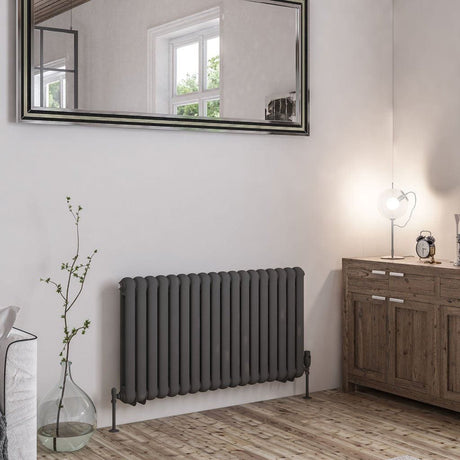 Eastbrook Column Radiators Eastbrook Rubano Straight Horizontal Traditional Column Radiator in Matt Anthracite 600 x 1103 / Central Heating