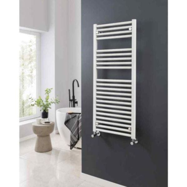Vogue Ladder Rails Vogue Focus Straight Towel Rail in White 1200 x 400 / Dual Fuel