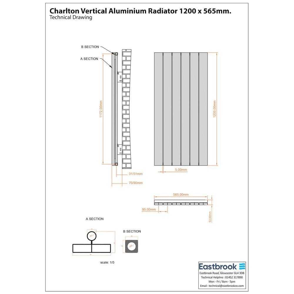 Eastbrook Panel Radiator Eastbrook Charlton Vertical Designer Radiator in Matt White