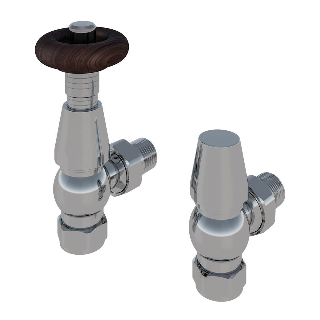Eastbrook Thermostatic 15mm Angled Radiator Valve with Lockshield Pair - Chrome - 54.0008