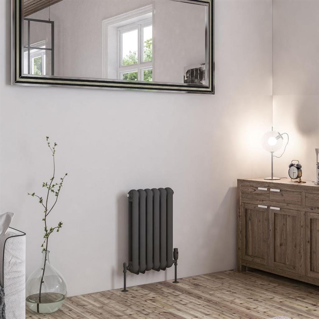 Eastbrook Column Radiators Eastbrook Rubano Straight Horizontal Traditional Column Radiator in Matt Anthracite 600 x 383 / Dual Fuel