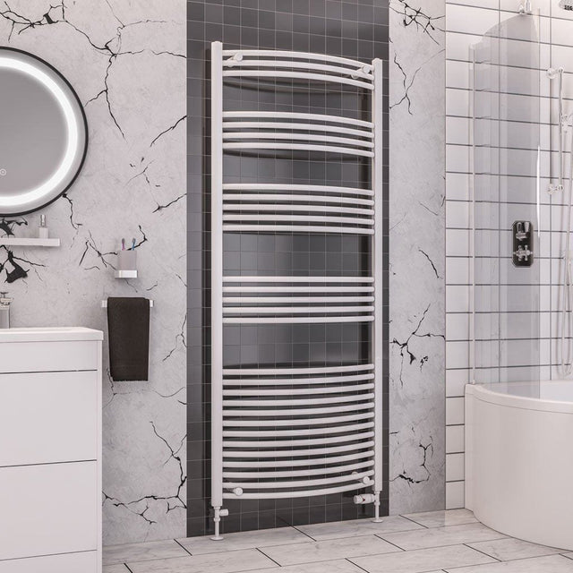 Totally Rads Ladder Rails Eastbrook Wendover Curved Vertical Heated Towel Rail in White 1800 x 750 / Central Heating