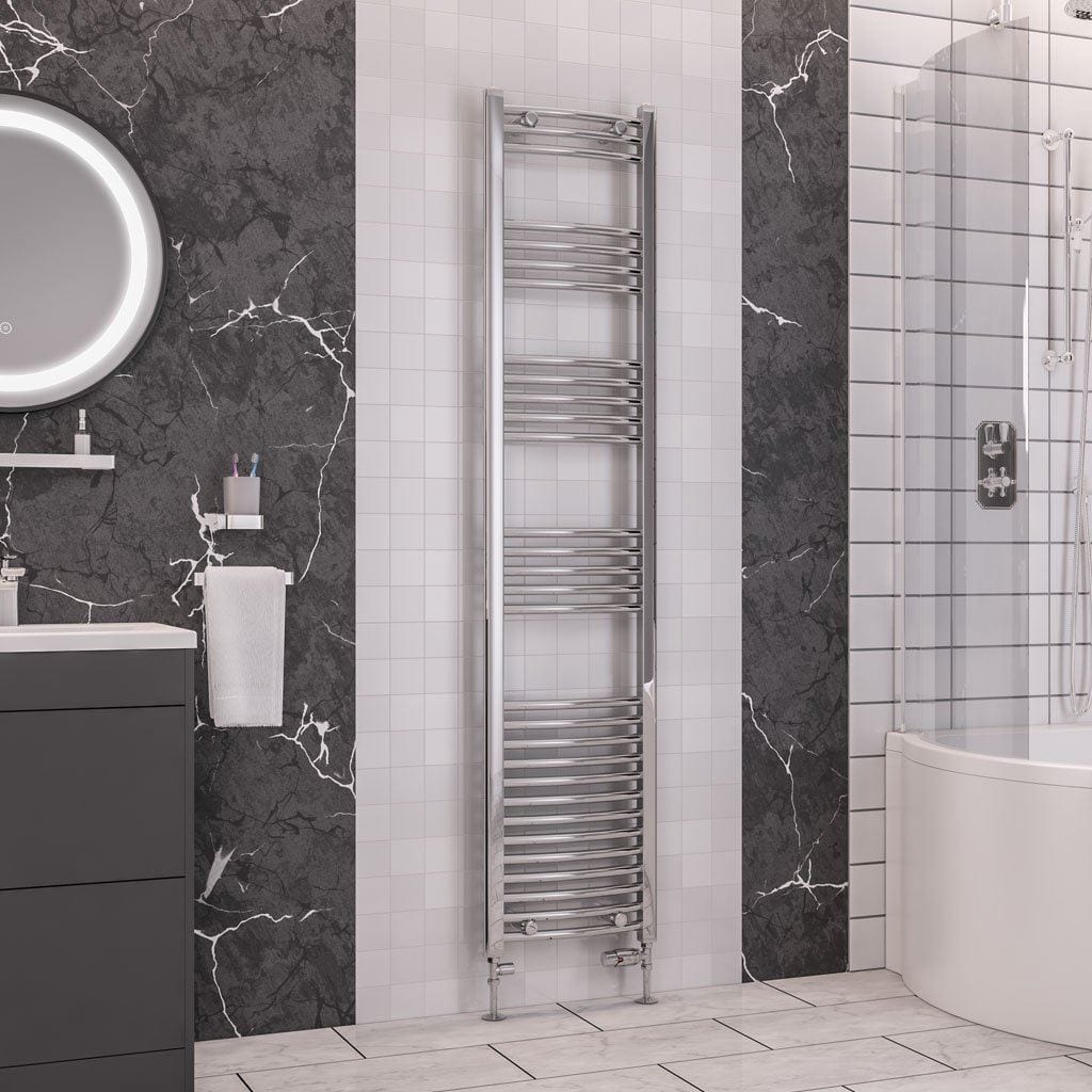 Totally Rads Ladder Rails Eastbrook Wendover Curved Vertical Heated Towel Rail in White 1800 x 400 / Electric Only