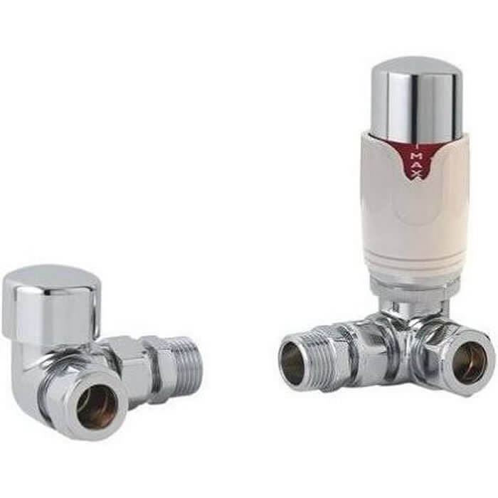 Eastbrook Biava Thermostatic Corner Radiator Valve and Lockshield - Chrome/White - 12.049