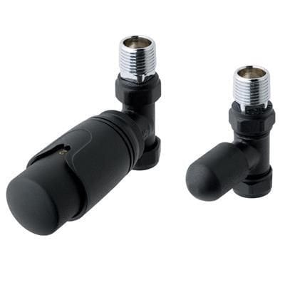 Totally Rads Eastbrook Biava Thermostatic Straight Radiator Valve and Lockshield - Matt Black - 41.3022