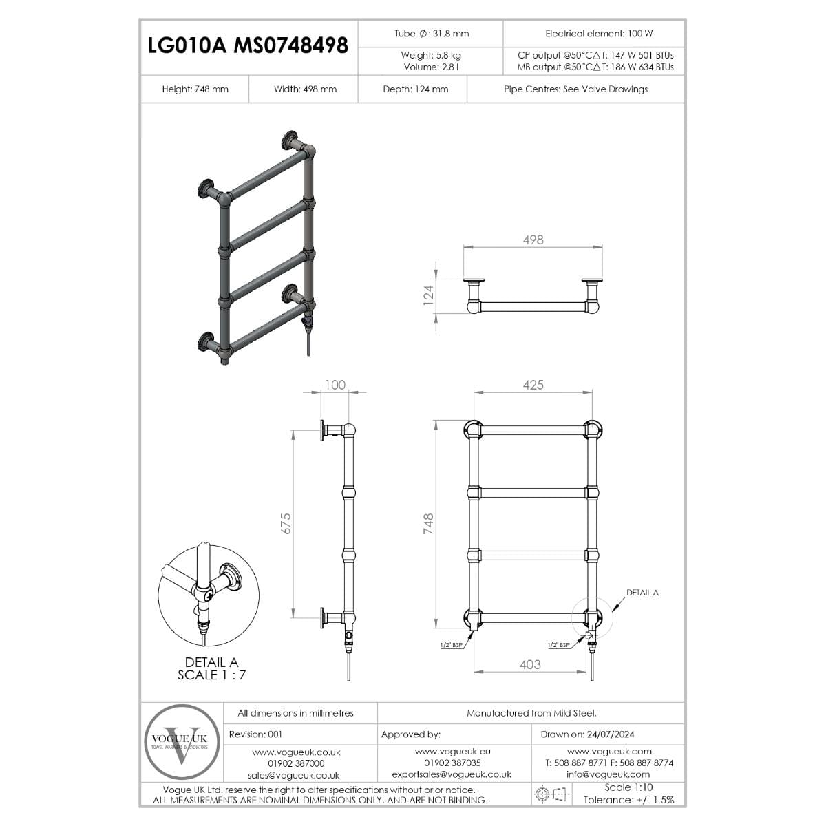 Vogue Traditional Towel Radiator Vogue Ballerina Traditional Straight Wall Mounted Heated Towel Rail in Chrome