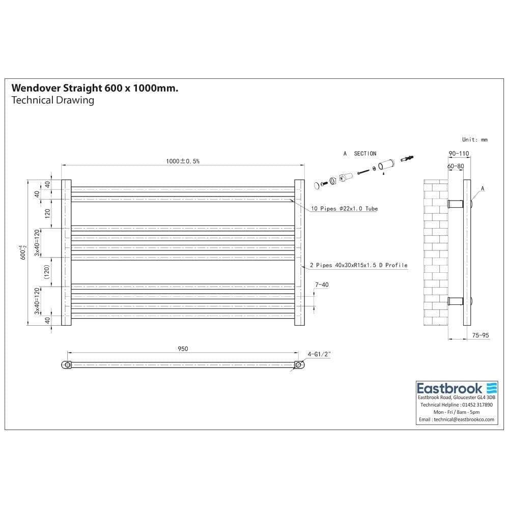Eastbrook Wendover Straight Heated Towel Rail in Chrome