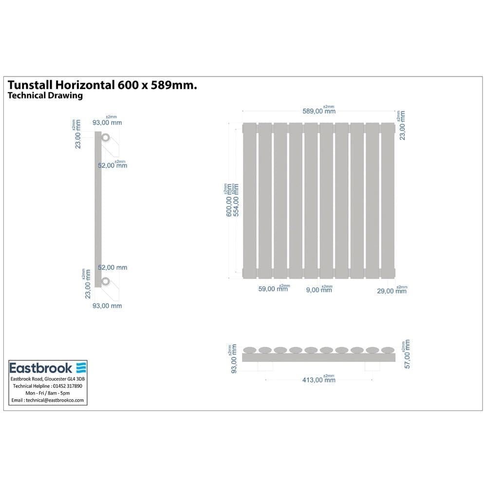 Eastbrook Panel Radiator Eastbrook Tunstall Straight Horizontal Designer Radiator in Matt Black