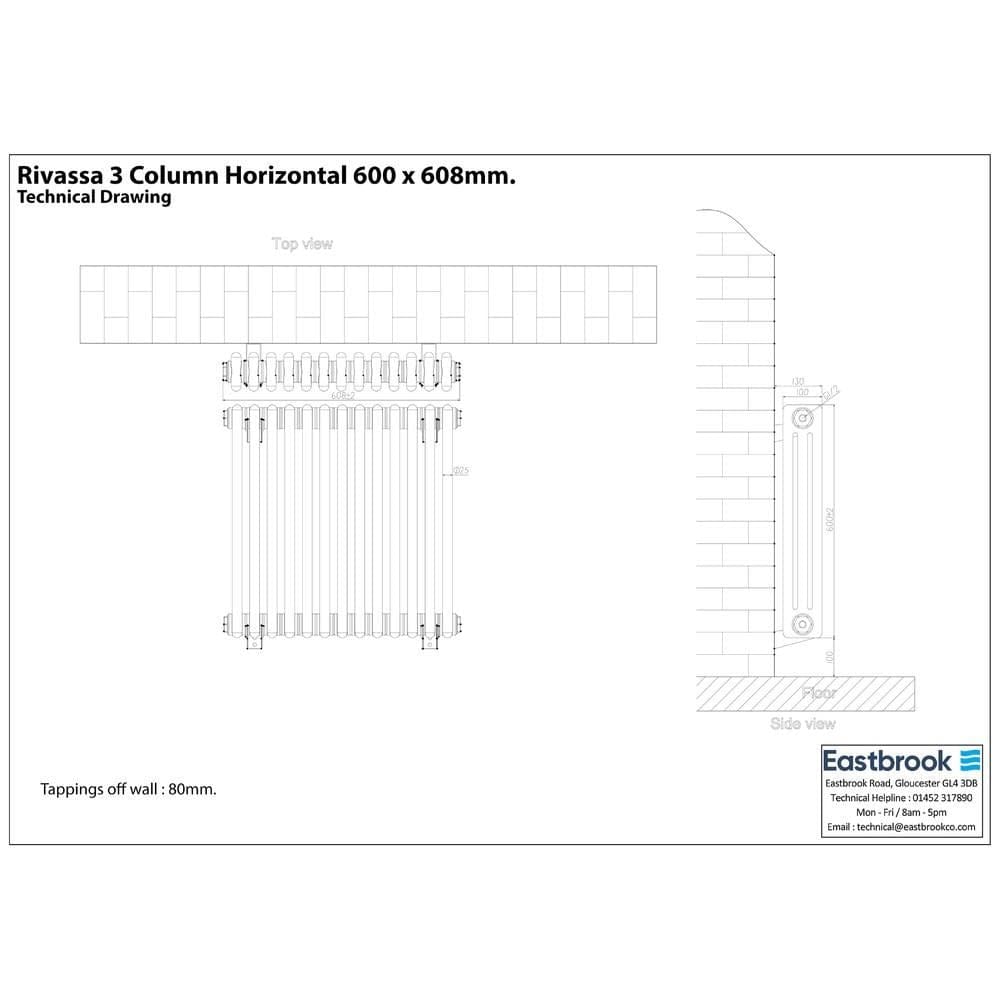Eastbrook Column Radiator Eastbrook Rivassa Traditional 3 Column Radiator in Chrome Effect