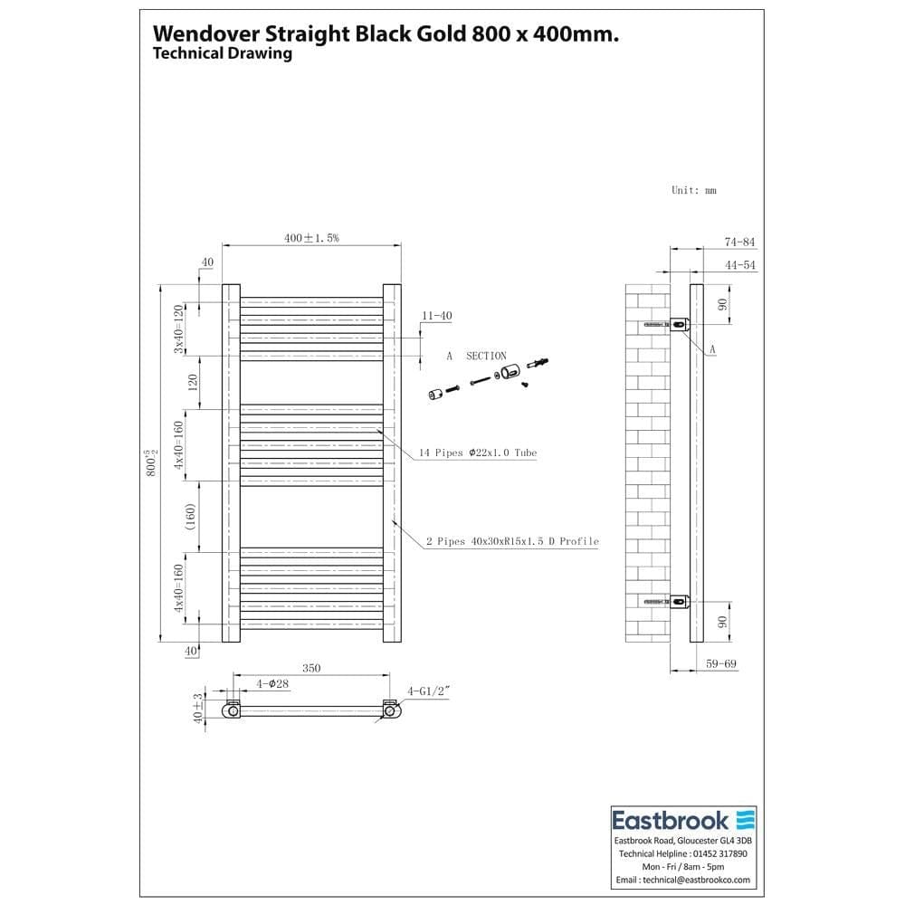 Eastbrook Wendover Straight Heated Towel Rail in Black Gold