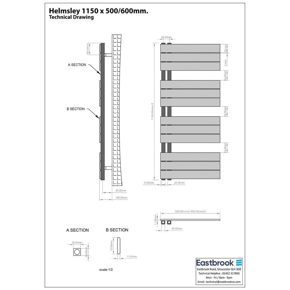 Eastbrook Designer Towel Radiator Eastbrook Helmsley Straight Vertical Designer Towel Rail in Matt Black