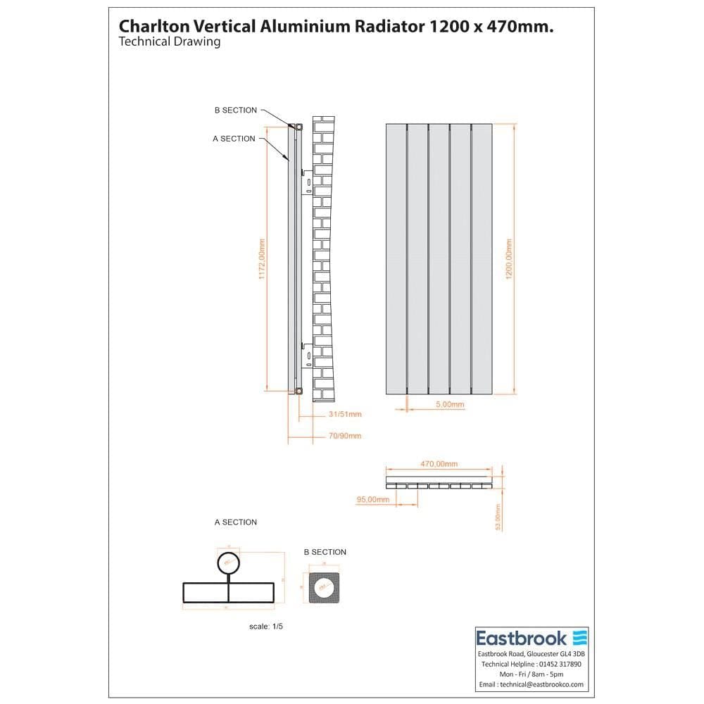 Eastbrook Panel Radiator Eastbrook Charlton Vertical Designer Radiator in Matt White