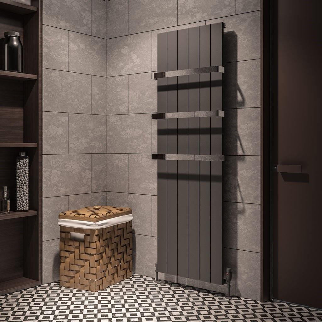 Eastbrook Panel Radiator Eastbrook Rosano Straight Vertical Aluminium Radiator in Matt Anthracite 1800 x 565mm / Dual Fuel