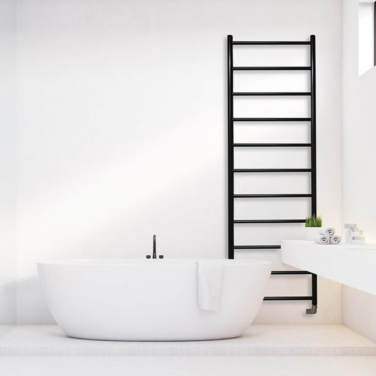 JIS Ladder Rail JIS Sussex Ardingly Vertical Stainless Steel Heated Towel Rail Central Heating / Black