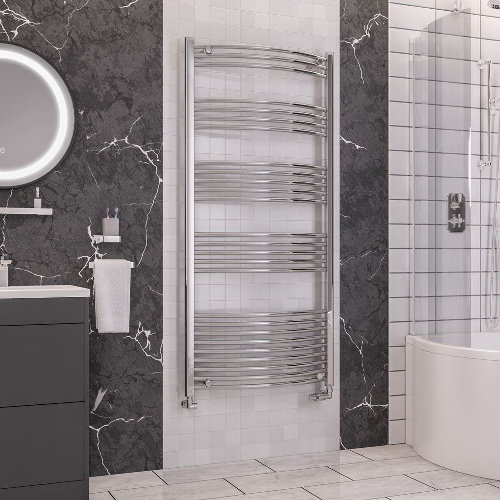Totally Rads Ladder Rails Eastbrook Wendover Curved Vertical Heated Towel Rail in White 1600 x 750 / Electric Only