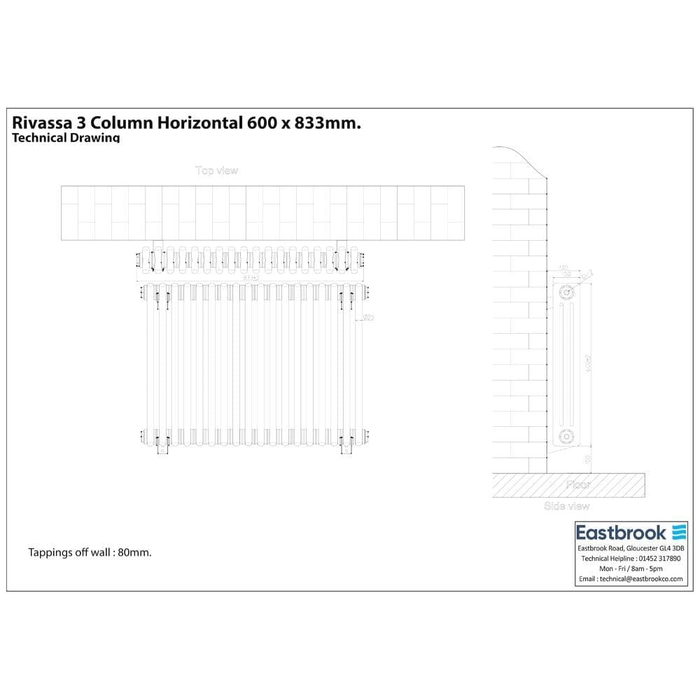 Eastbrook Column Radiator Eastbrook Rivassa Traditional 3 Column Radiator in Chrome Effect