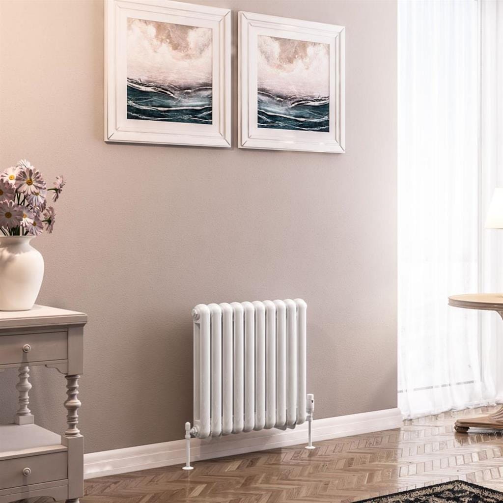 Eastbrook Column Radiators Eastbrook Rubano Straight Horizontal Traditional Column Radiator in Gloss White 600 x 623 / Dual Fuel