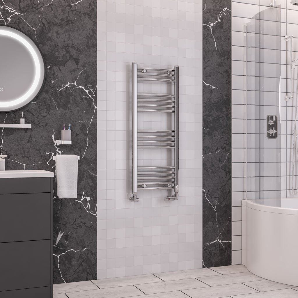 Totally Rads Ladder Rails Eastbrook Wendover Curved Vertical Heated Towel Rail in White 1000 x 400 / Electric Only