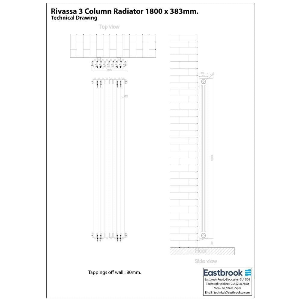 Eastbrook Column Radiator Eastbrook Rivassa Traditional 3 Column Radiator in Chrome Effect