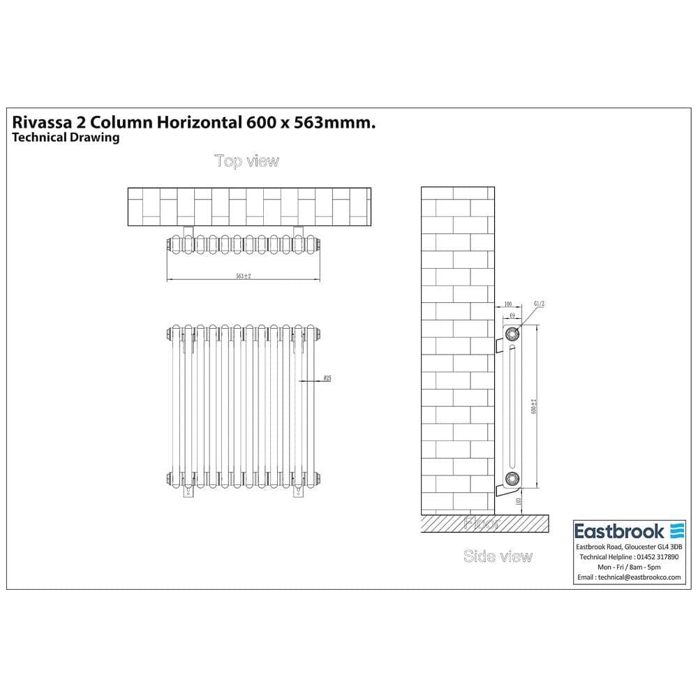 Eastbrook Column Radiator Eastbrook Rivassa Traditional 2 Column Radiator in Matt Black