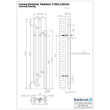 Eastbrook Conwy Vertical Designer Radiator - 1200 x 220mm - Matt White