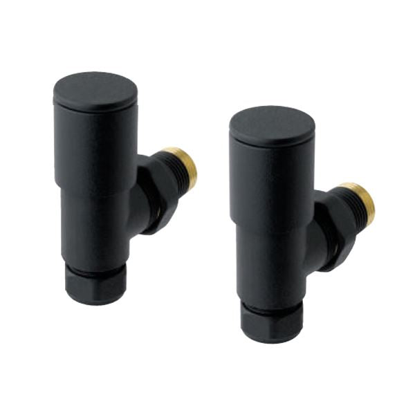 Eastbrook Round Head Angled Manual Radiator Valves Pair - Matt Black - 41.3012