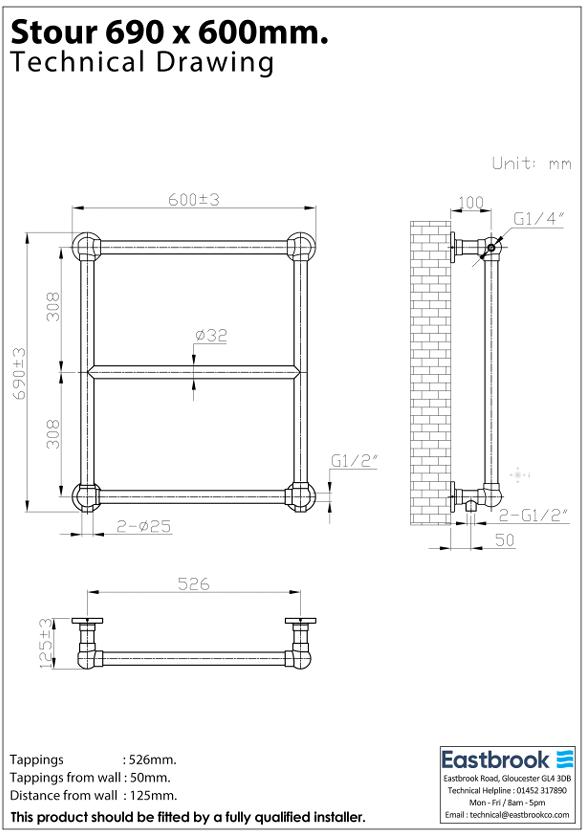 Eastbrook Traditional Towel Rail Eastbrook Stour Vertical Traditional Heated Towel Rail in Matt White
