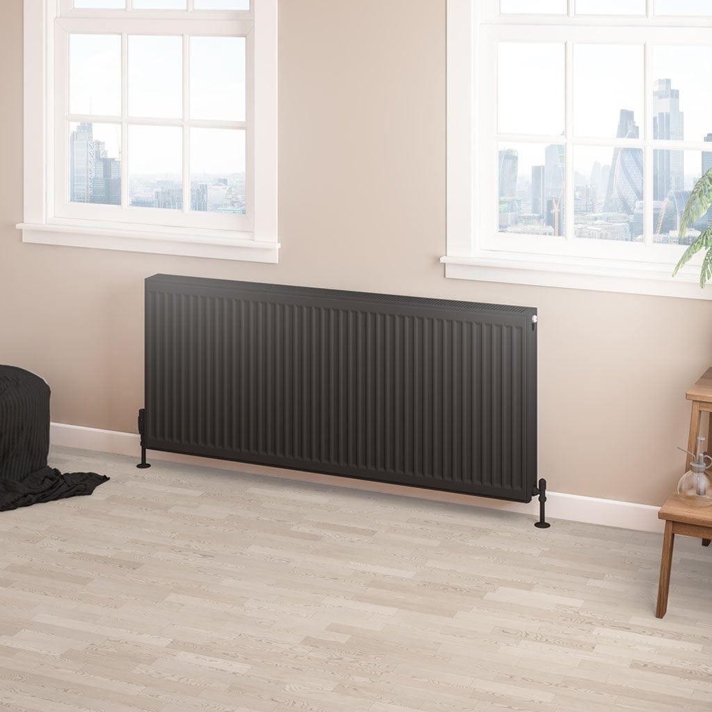 Aquarius Bathrooms Type 22 Aquarius Type 22 Compact Panel Radiator in Matt Black 600 x 1400mm